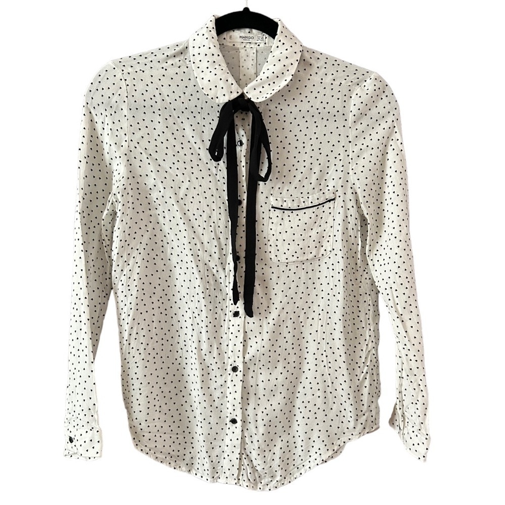 Mango Heart Print Blouse with Neck Tie